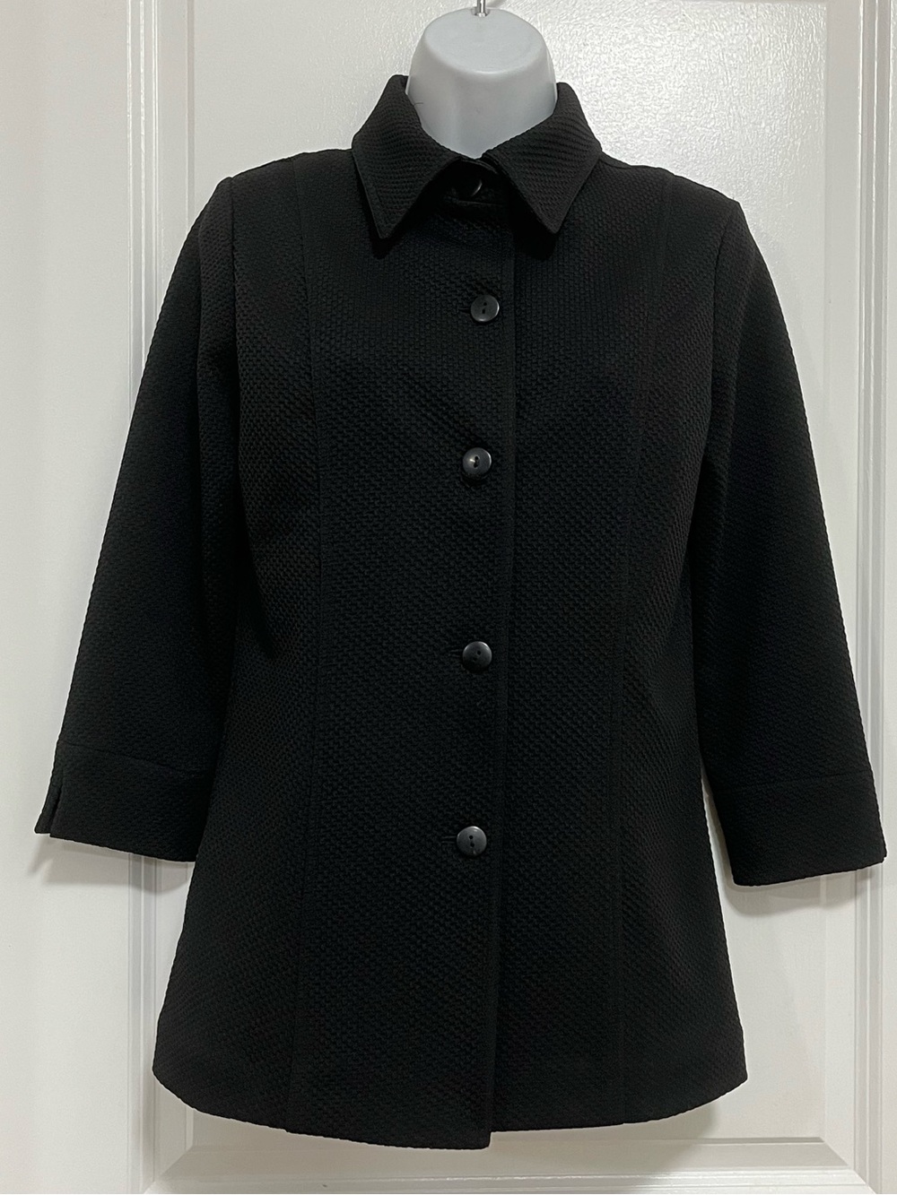 Pure Amici Black Waffle Textured Button Down Jacket Blazer Size S